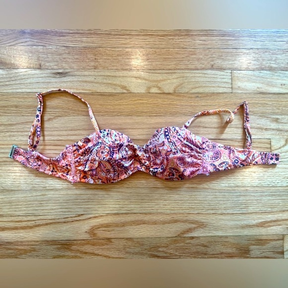 Colorful pink and orange bikini top by H&M, size 34B